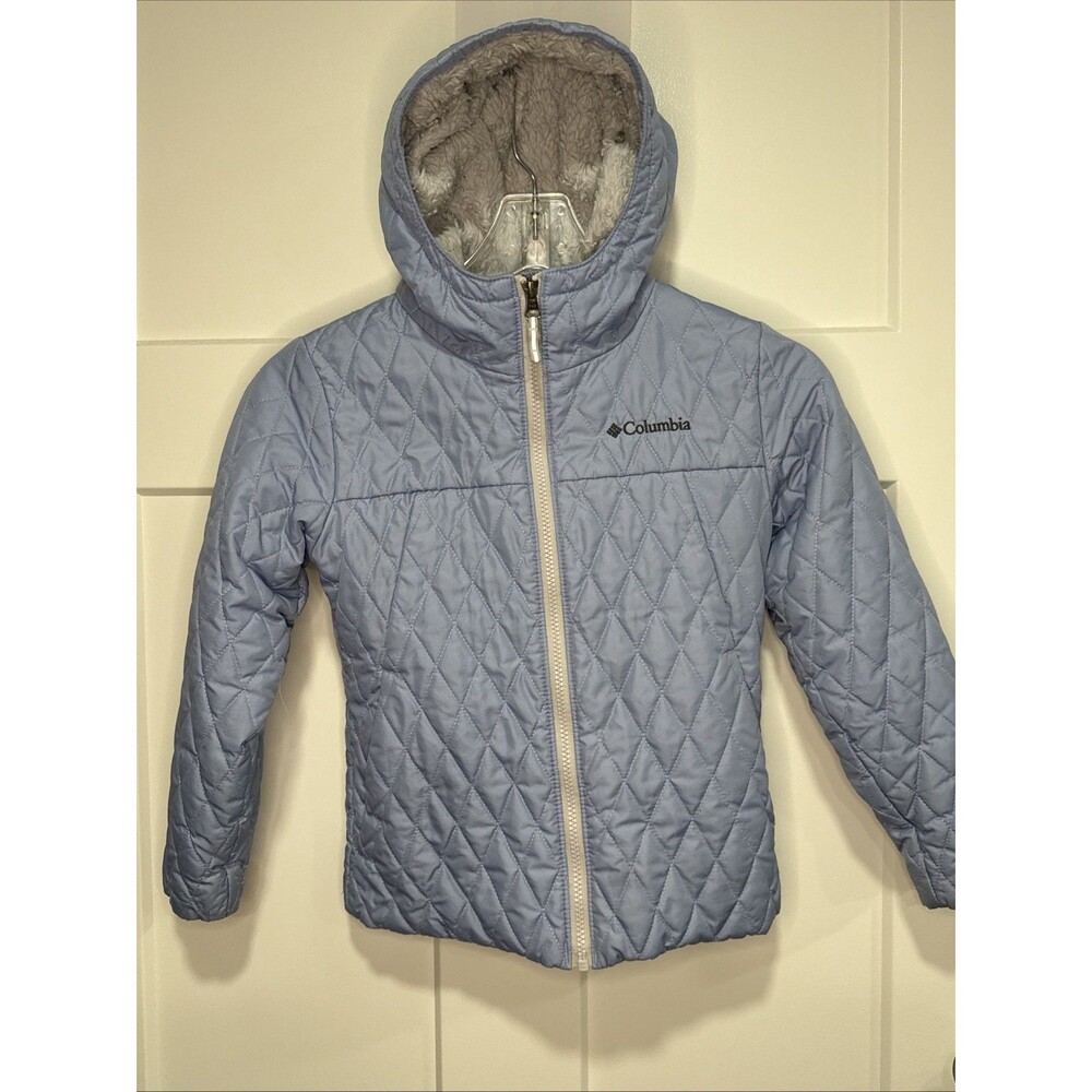 Columbia Kids Soft Faux Fur Lined Hooded Jacket  S(7/8) Light Blue And Gray Fur